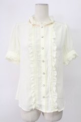 axes femme / リボン付半袖ブラウス  アイボリー T-25-12-17-007-AX-BL-SA-ZT