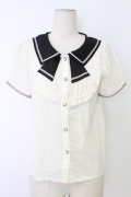 axes femme POETIQUE / セーラー半袖ブラウス  アイボリーＸネイビー T-25-12-17-010-AX-BL-SA-ZT