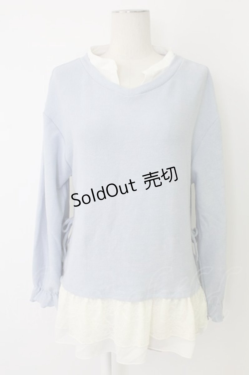 画像1: axes femme / 裾レースシャツレイヤードPO  サックスＸ白 T-25-12-17-013-AX-TO-SA-ZT526 (1)