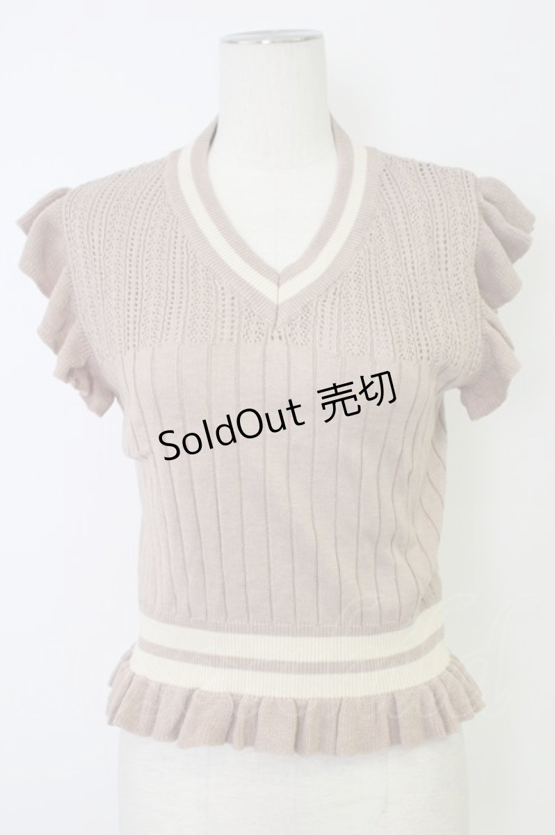 画像1: axes femme POETIQUE / Vネックニットノースリーブトップス  ピンクＸ白 T-25-12-17-014-AX-TO-SA-ZH (1)