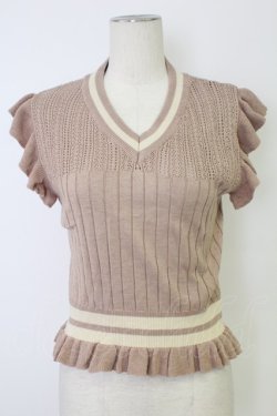 画像1: axes femme POETIQUE / Vネックニットノースリーブトップス  ピンクＸ白 T-25-12-17-014-AX-TO-SA-ZT