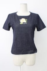 INGEBORG / カメリアロゴプリント半袖カットソー  ネイビー T-25-12-17-015-LO-TO-SA-ZT