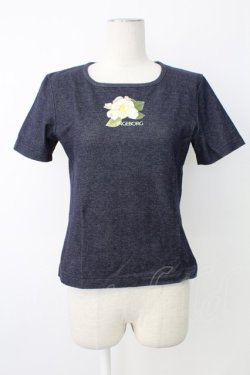 画像1: INGEBORG / カメリアロゴプリント半袖カットソー  ネイビー T-25-12-17-015-LO-TO-SA-ZT