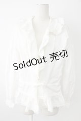 INGEBORG / 2つリボンノーカラー長袖ブラウス  ホワイト T-25-12-17-002-LO-BL-SA-ZT