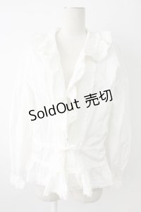 INGEBORG / 2つリボンノーカラー長袖ブラウス  ホワイト T-25-12-17-002-LO-BL-SA-ZT