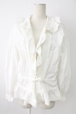 画像1: INGEBORG / 2つリボンノーカラー長袖ブラウス  ホワイト T-25-12-17-002-LO-BL-SA-ZT