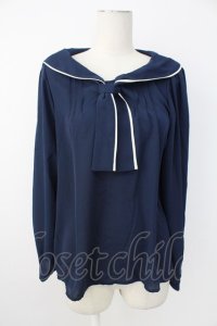 axes femme / パイピングブラウス  ネイビー T-25-12-17-016-AX-BL-SA-ZT