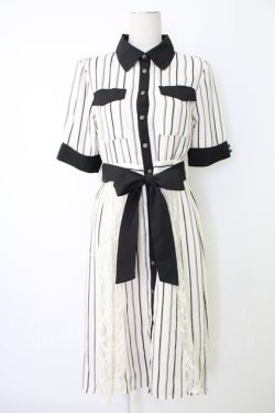 画像1: axes femme / マルチストライプ柄シャツワンピース  白Ｘ黒 T-25-12-17-025-AX-OP-SA-ZT