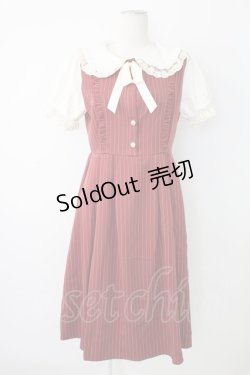 画像1: axes femme POETIQUE / フリルビッグ襟半袖ワンピース  ボルドーＸ白 T-25-12-17-026-AX-OP-SA-ZT526