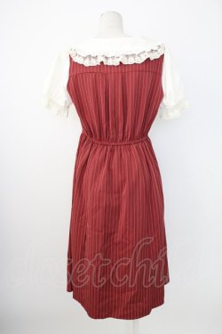 画像2: axes femme POETIQUE / フリルビッグ襟半袖ワンピース  ボルドーＸ白 T-25-12-17-026-AX-OP-SA-ZT