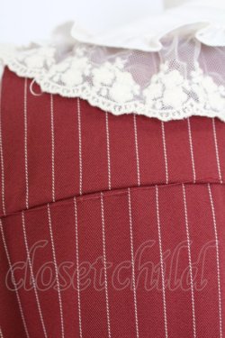 画像6: axes femme POETIQUE / フリルビッグ襟半袖ワンピース  ボルドーＸ白 T-25-12-17-026-AX-OP-SA-ZT