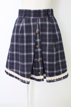画像1: axes femme / チェック&裾レーススカート  青チェック T-25-12-17-030-AX-SK-SA-ZT