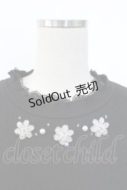 画像3: axes femme / キラキラお花ビジューリブプルオーバー  ブラック T-25-12-18-003-AX-TO-SA-ZT