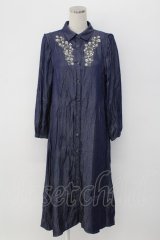 axes femme / 花刺繍ボリューム袖シャツワンピース  インディゴ T-25-12-18-024-AX-OP-SA-ZT
