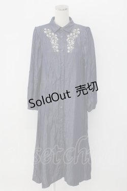 画像1: axes femme / 花刺繍ボリューム袖シャツワンピース  インディゴ T-25-12-18-024-AX-OP-SA-ZT452