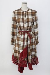 axes femme / ハイネックチェック長袖ワンピース  ブラウン T-25-12-18-025-AX-OP-SA-ZT