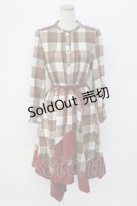 axes femme / ハイネックチェック長袖ワンピース  ブラウン T-25-12-18-025-AX-OP-SA-ZT