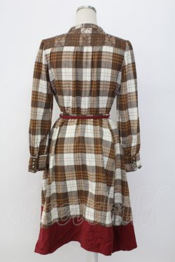 画像2: axes femme / ハイネックチェック長袖ワンピース  ブラウン T-25-12-18-025-AX-OP-SA-ZT