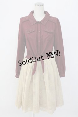 画像1: axes femme / チュール切り替えシャツワンピース  ボルドーＸ生成り T-25-12-18-026-AX-OP-SA-ZT452