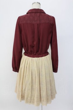 画像2: axes femme / チュール切り替えシャツワンピース  ボルドーＸ生成り T-25-12-18-026-AX-OP-SA-ZT
