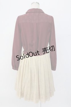 画像2: axes femme / チュール切り替えシャツワンピース  ボルドーＸ生成り T-25-12-18-026-AX-OP-SA-ZT452