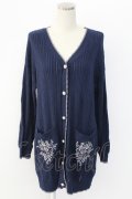 axes femme / 花刺繍ロングニットカーデ  ネイビー T-25-12-18-004-AX-TO-SA-ZT