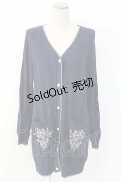 画像1: axes femme / 花刺繍ロングニットカーデ  ネイビー T-25-12-18-004-AX-TO-SA-ZT401