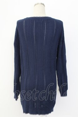 画像2: axes femme / 花刺繍ロングニットカーデ  ネイビー T-25-12-18-004-AX-TO-SA-ZT