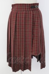 axes femme / ウエストベルトチェックプリーツ変形スカート  ボルドー T-25-12-18-036-AX-SK-SA-ZT