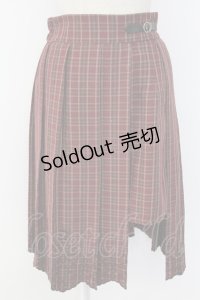 axes femme / ウエストベルトチェックプリーツ変形スカート  ボルドー T-25-12-18-036-AX-SK-SA-ZT