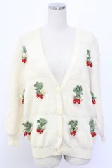 PINK HOUSE / 苺ニットモチーフ付きVネックカーディガン  アイボリー T-25-12-18-040-LO-TO-SA-ZT
