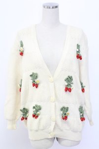 PINK HOUSE / 苺ニットモチーフ付きVネックカーディガン  アイボリー T-25-12-18-040-LO-TO-SA-ZT