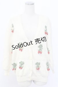 PINK HOUSE / 苺ニットモチーフ付きVネックカーディガン  アイボリー T-25-12-18-040-LO-TO-SA-ZT