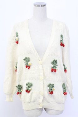 画像1: PINK HOUSE / 苺ニットモチーフ付きVネックカーディガン  アイボリー T-25-12-18-040-LO-TO-SA-ZT