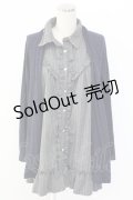 axes femme / カーディガン重ね着風フリルシャツ M ネイビー×グレー T-25-12-18-005-AX-BL-SA-ZT