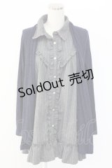 axes femme / カーディガン重ね着風フリルシャツ M ネイビー×グレー T-25-12-18-005-AX-BL-SA-ZT