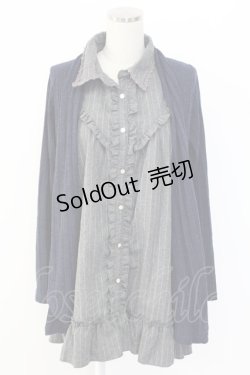 画像1: axes femme / カーディガン重ね着風フリルシャツ M ネイビー×グレー T-25-12-18-005-AX-BL-SA-ZT