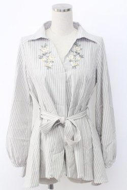 画像1: axes femme / バラ刺 ストライプシャツプルオーバー M グレー T-25-12-18-007-AX-BL-SA-ZT