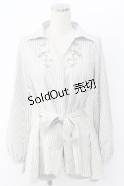 画像1: axes femme / バラ刺 ストライプシャツプルオーバー M グレー T-25-12-18-007-AX-BL-SA-ZT390