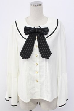 画像1: Amavel / ストライプリボン襟ブラウス  白Ｘ黒 T-25-12-18-008-CA-BL-SA-ZT