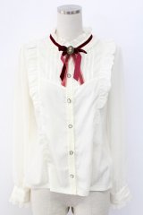 axes femme POETIQUE / ベロアリボンハイネック長袖ブラウス  アイボリーＸボルドー T-25-12-18-009-AX-JA-SA-ZT