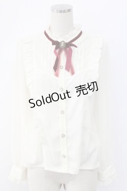 画像1: axes femme POETIQUE / ベロアリボンハイネック長袖ブラウス  アイボリーＸボルドー T-25-12-18-009-AX-JA-SA-ZT390