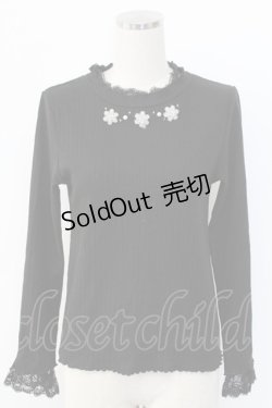 画像1: axes femme / キラキラお花ビジューリブプルオーバー  ブラック T-25-12-18-003-AX-TO-SA-ZT