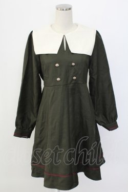 画像1: Amavel / ライン使いセーラーワンピース  カーキ T-25-12-18-021-CA-OP-SA-ZT