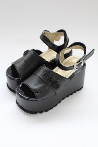 YOSUKE / チャイナボタンバンコウウェッジサンダル M 黒 T-25-12-19-048-PU-SH-SA-ZT