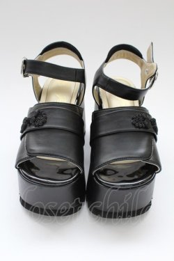 画像2: YOSUKE / チャイナボタンバンコウウェッジサンダル M 黒 T-25-12-19-048-PU-SH-SA-ZT