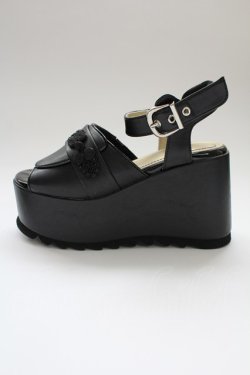 画像4: YOSUKE / チャイナボタンバンコウウェッジサンダル M 黒 T-25-12-19-048-PU-SH-SA-ZT