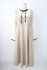 画像1: axes femme / レイヤード風チェック柄ワンピース  ブラウン T-25-12-21-023-AX-OP-SA-ZT529 (1)