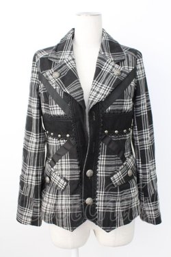 画像1: ALGONQUINS / ユニオンジャックタータンジャケット  黒X白チェック T-25-12-21-030-AL-JA-SA-ZT