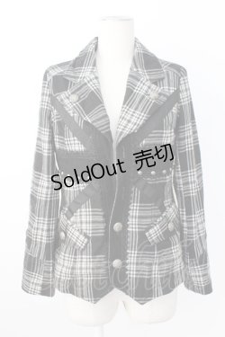 画像1: ALGONQUINS / ユニオンジャックタータンジャケット  黒X白チェック T-25-12-21-030-AL-JA-SA-ZT